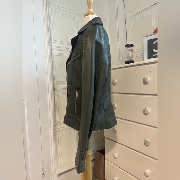 Vintage Forest Green Genuine Leather Moto Jacket Carrie Horton Size 14 - Picture 12 of 15